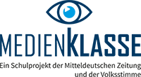 Medienklasse logo: an eye symbol above the word MEDIENKLASSE, with the subtitle 'Ein Schulprojekt der Mitteldeutschen Zeitung und der Volksstimme'